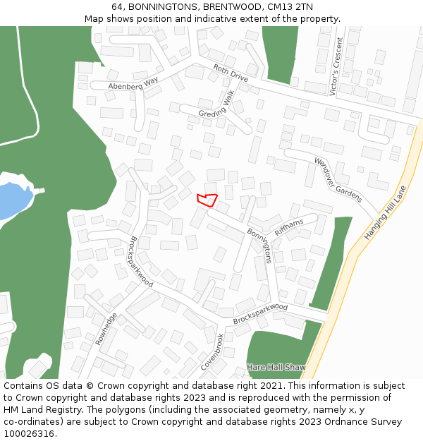 64, BONNINGTONS, BRENTWOOD, CM13 2TN: Location map and indicative extent of plot