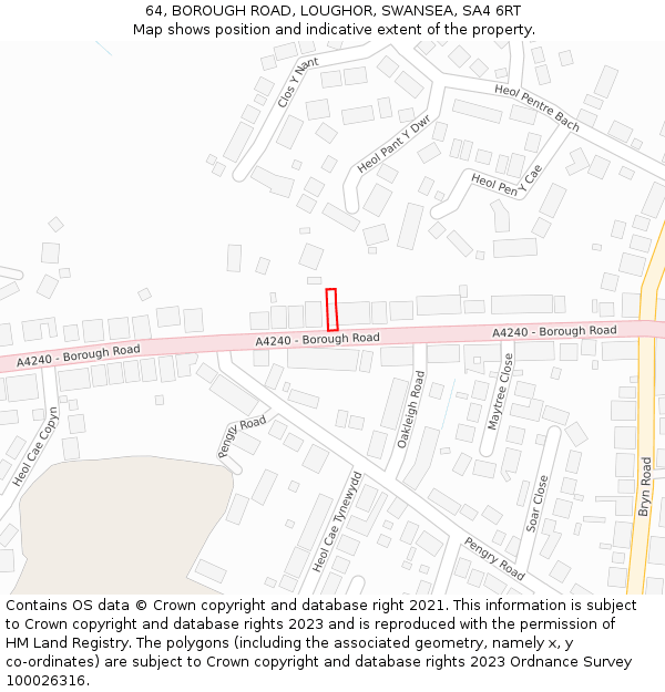 64, BOROUGH ROAD, LOUGHOR, SWANSEA, SA4 6RT: Location map and indicative extent of plot