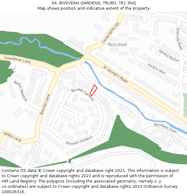 64, BOSVEAN GARDENS, TRURO, TR1 3NQ: Location map and indicative extent of plot