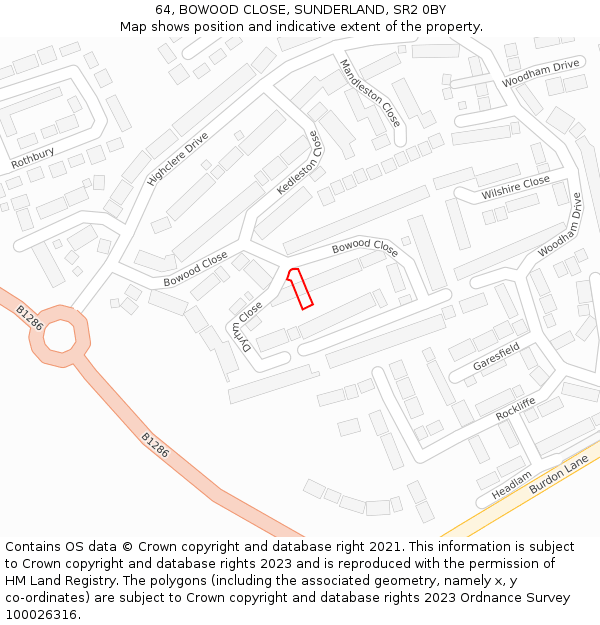 64, BOWOOD CLOSE, SUNDERLAND, SR2 0BY: Location map and indicative extent of plot