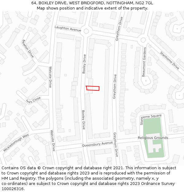 64, BOXLEY DRIVE, WEST BRIDGFORD, NOTTINGHAM, NG2 7GL: Location map and indicative extent of plot