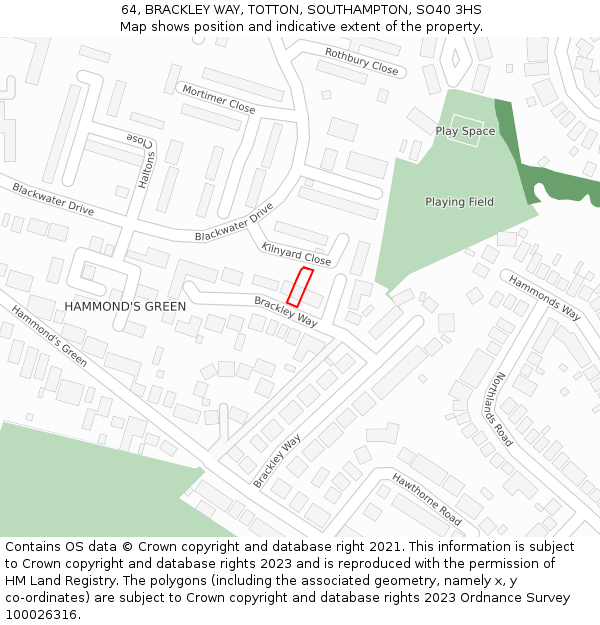 64, BRACKLEY WAY, TOTTON, SOUTHAMPTON, SO40 3HS: Location map and indicative extent of plot