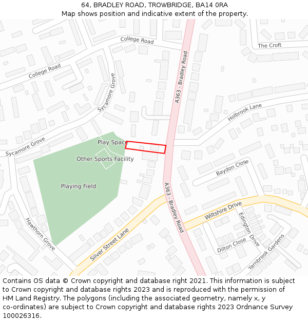 64, BRADLEY ROAD, TROWBRIDGE, BA14 0RA: Location map and indicative extent of plot