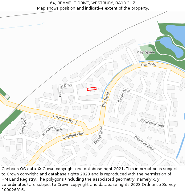 64, BRAMBLE DRIVE, WESTBURY, BA13 3UZ: Location map and indicative extent of plot