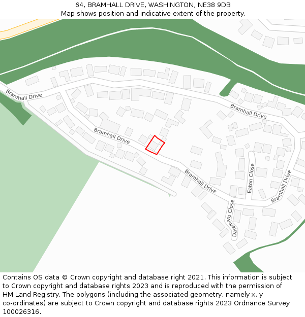 64, BRAMHALL DRIVE, WASHINGTON, NE38 9DB: Location map and indicative extent of plot