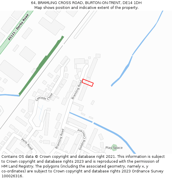 64, BRAMLING CROSS ROAD, BURTON-ON-TRENT, DE14 1DH: Location map and indicative extent of plot