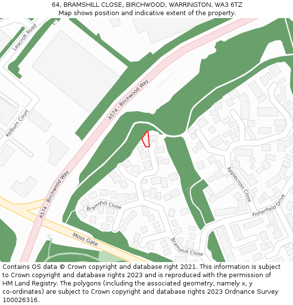 64, BRAMSHILL CLOSE, BIRCHWOOD, WARRINGTON, WA3 6TZ: Location map and indicative extent of plot