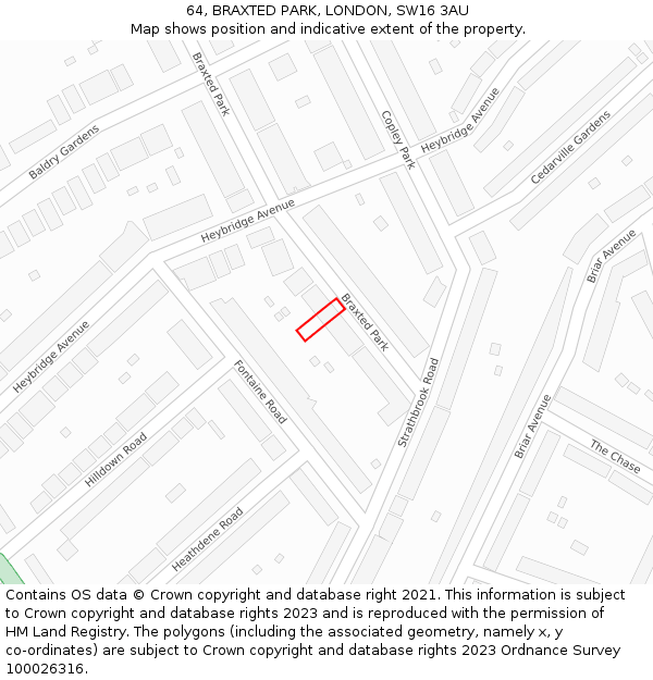 64, BRAXTED PARK, LONDON, SW16 3AU: Location map and indicative extent of plot