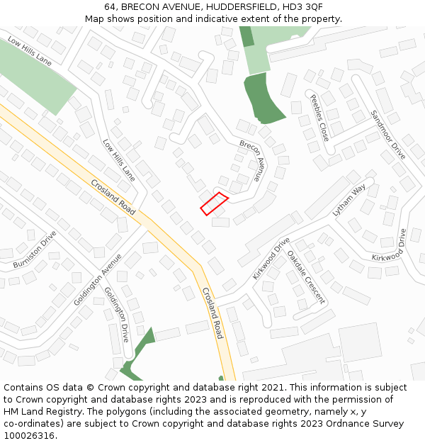 64, BRECON AVENUE, HUDDERSFIELD, HD3 3QF: Location map and indicative extent of plot