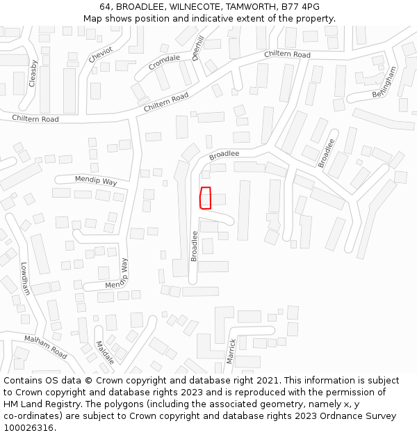 64, BROADLEE, WILNECOTE, TAMWORTH, B77 4PG: Location map and indicative extent of plot