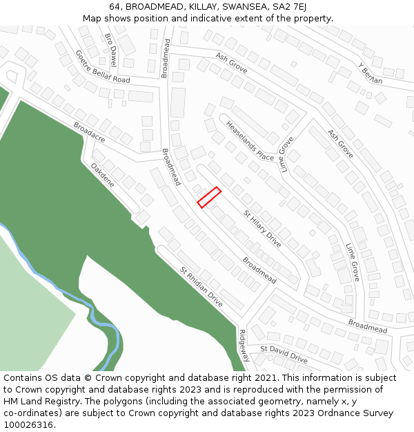 64, BROADMEAD, KILLAY, SWANSEA, SA2 7EJ: Location map and indicative extent of plot