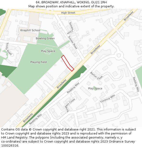 64, BROADWAY, KNAPHILL, WOKING, GU21 2RH: Location map and indicative extent of plot