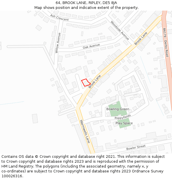 64, BROOK LANE, RIPLEY, DE5 8JA: Location map and indicative extent of plot