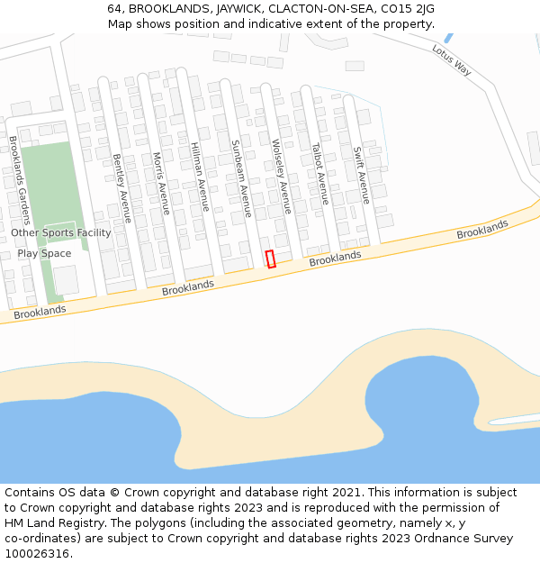 64, BROOKLANDS, JAYWICK, CLACTON-ON-SEA, CO15 2JG: Location map and indicative extent of plot