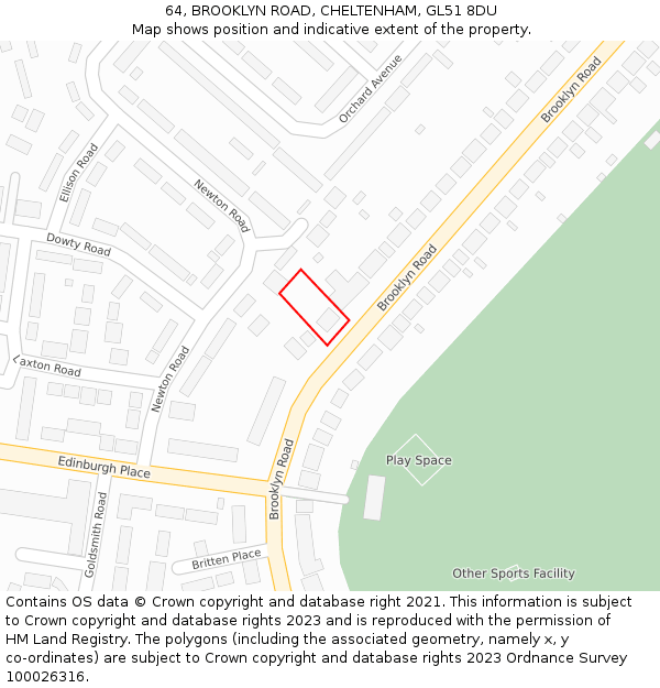 64, BROOKLYN ROAD, CHELTENHAM, GL51 8DU: Location map and indicative extent of plot