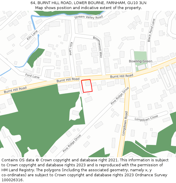 64, BURNT HILL ROAD, LOWER BOURNE, FARNHAM, GU10 3LN: Location map and indicative extent of plot