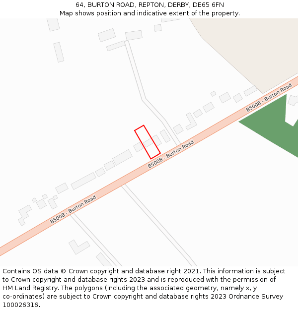 64, BURTON ROAD, REPTON, DERBY, DE65 6FN: Location map and indicative extent of plot