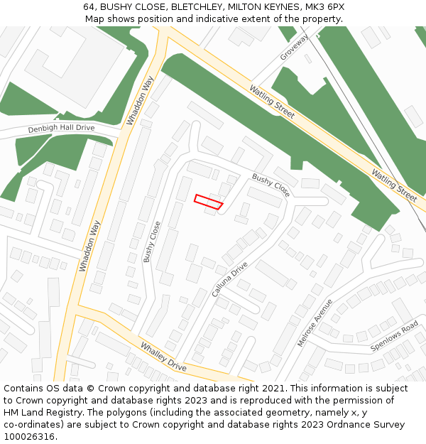 64, BUSHY CLOSE, BLETCHLEY, MILTON KEYNES, MK3 6PX: Location map and indicative extent of plot