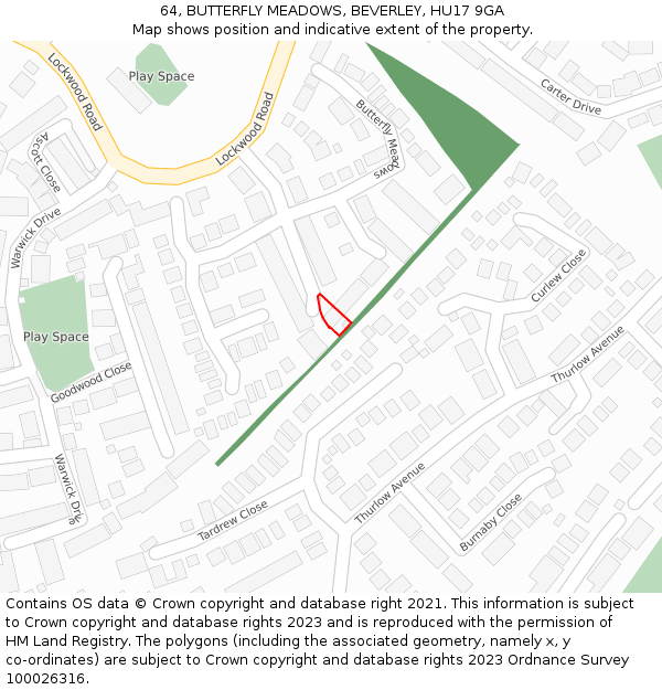 64, BUTTERFLY MEADOWS, BEVERLEY, HU17 9GA: Location map and indicative extent of plot