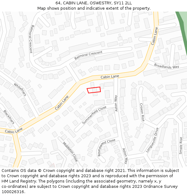 64, CABIN LANE, OSWESTRY, SY11 2LL: Location map and indicative extent of plot