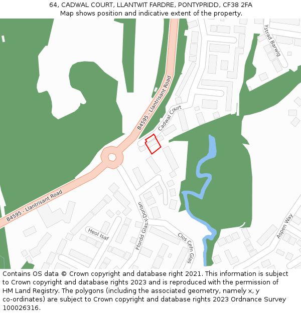 64, CADWAL COURT, LLANTWIT FARDRE, PONTYPRIDD, CF38 2FA: Location map and indicative extent of plot