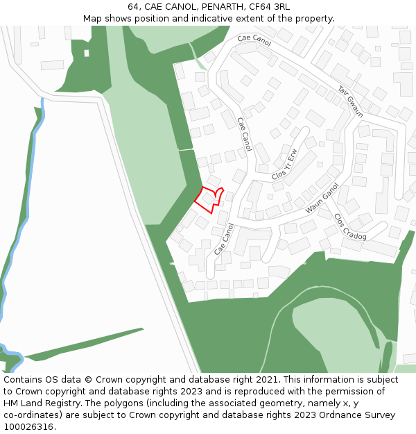 64, CAE CANOL, PENARTH, CF64 3RL: Location map and indicative extent of plot