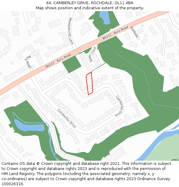 64, CAMBERLEY DRIVE, ROCHDALE, OL11 4BA: Location map and indicative extent of plot