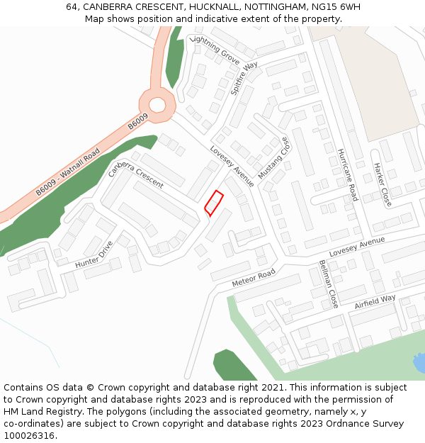 64, CANBERRA CRESCENT, HUCKNALL, NOTTINGHAM, NG15 6WH: Location map and indicative extent of plot