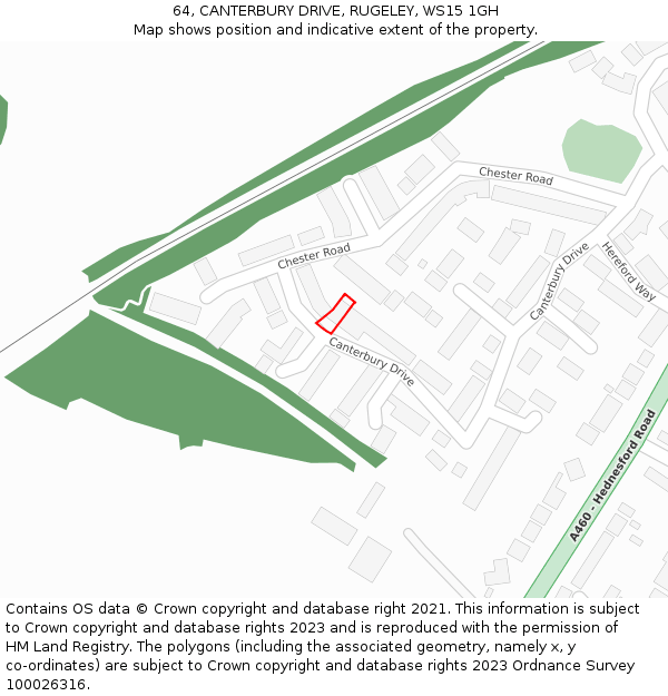 64, CANTERBURY DRIVE, RUGELEY, WS15 1GH: Location map and indicative extent of plot