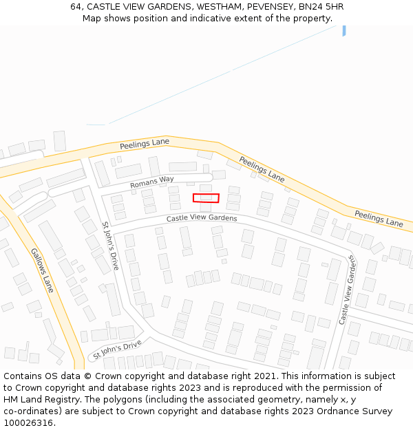 64, CASTLE VIEW GARDENS, WESTHAM, PEVENSEY, BN24 5HR: Location map and indicative extent of plot