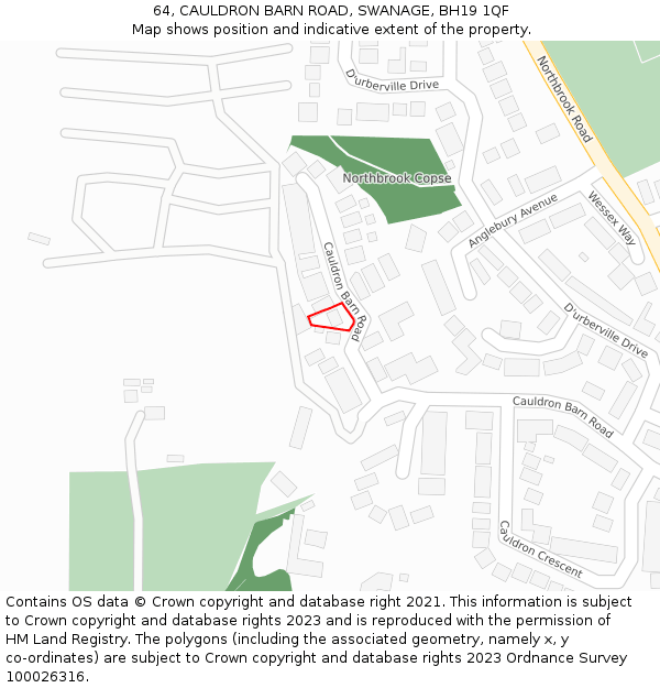 64, CAULDRON BARN ROAD, SWANAGE, BH19 1QF: Location map and indicative extent of plot