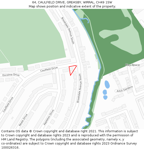 64, CAULFIELD DRIVE, GREASBY, WIRRAL, CH49 1SW: Location map and indicative extent of plot