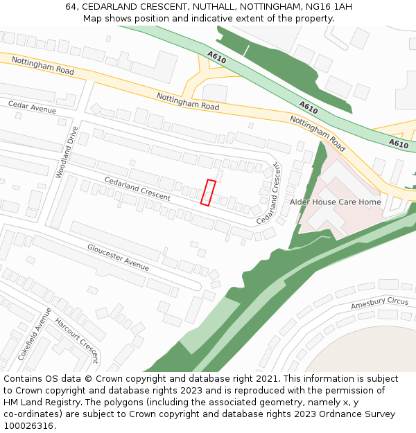 64, CEDARLAND CRESCENT, NUTHALL, NOTTINGHAM, NG16 1AH: Location map and indicative extent of plot