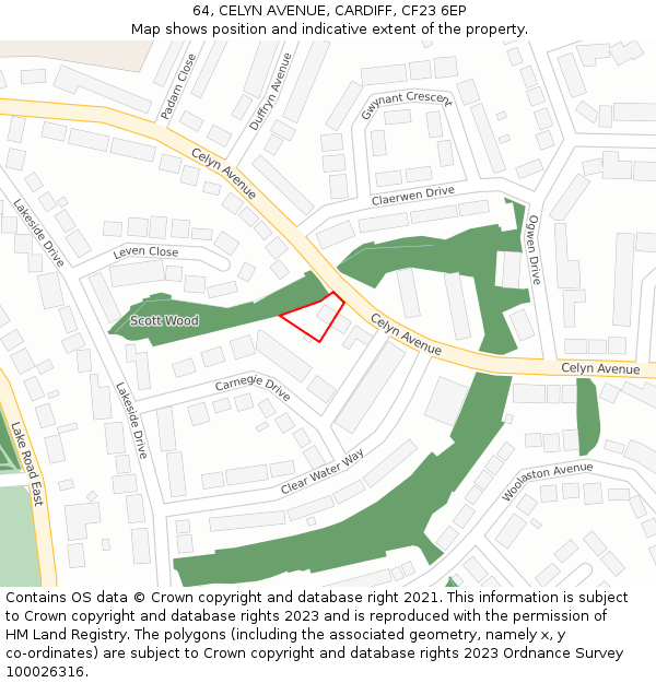 64, CELYN AVENUE, CARDIFF, CF23 6EP: Location map and indicative extent of plot