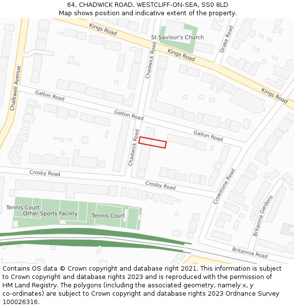 64, CHADWICK ROAD, WESTCLIFF-ON-SEA, SS0 8LD: Location map and indicative extent of plot