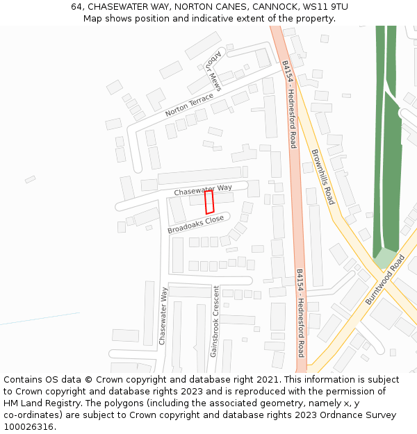 64, CHASEWATER WAY, NORTON CANES, CANNOCK, WS11 9TU: Location map and indicative extent of plot