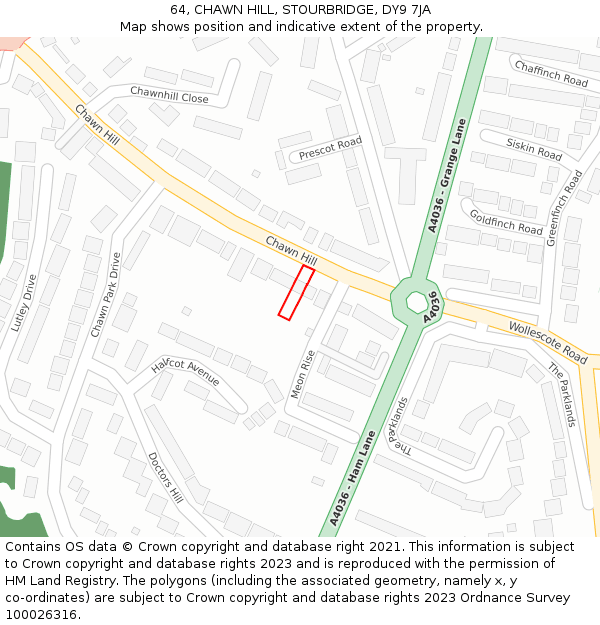 64, CHAWN HILL, STOURBRIDGE, DY9 7JA: Location map and indicative extent of plot