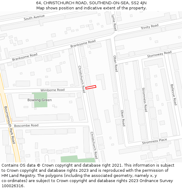 64, CHRISTCHURCH ROAD, SOUTHEND-ON-SEA, SS2 4JN: Location map and indicative extent of plot