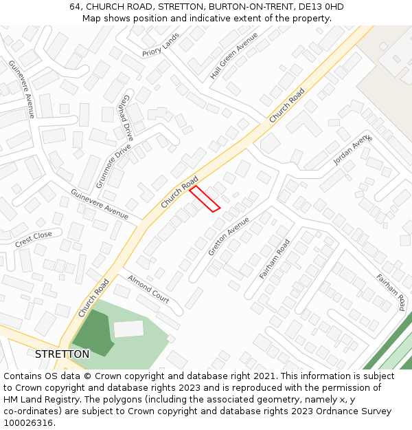 64, CHURCH ROAD, STRETTON, BURTON-ON-TRENT, DE13 0HD: Location map and indicative extent of plot