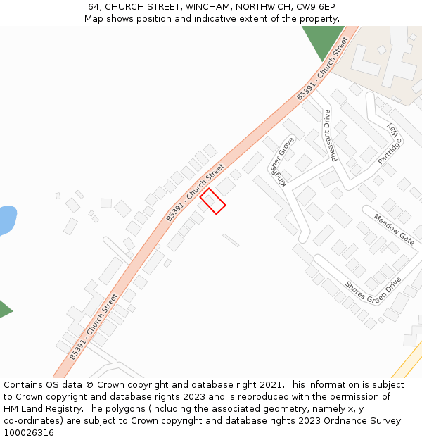 64, CHURCH STREET, WINCHAM, NORTHWICH, CW9 6EP: Location map and indicative extent of plot