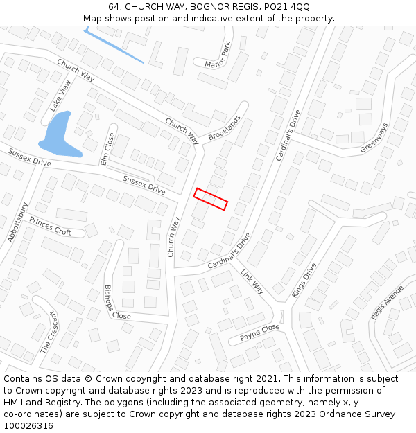 64, CHURCH WAY, BOGNOR REGIS, PO21 4QQ: Location map and indicative extent of plot