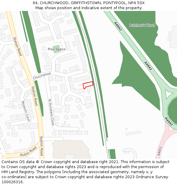 64, CHURCHWOOD, GRIFFITHSTOWN, PONTYPOOL, NP4 5SX: Location map and indicative extent of plot