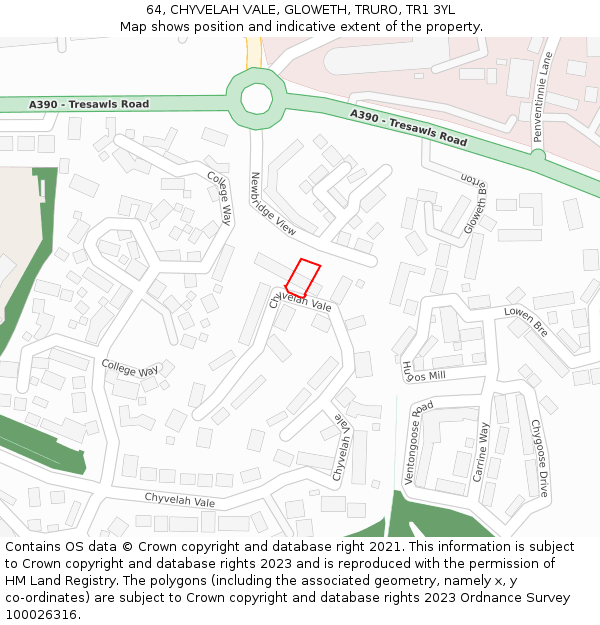 64, CHYVELAH VALE, GLOWETH, TRURO, TR1 3YL: Location map and indicative extent of plot