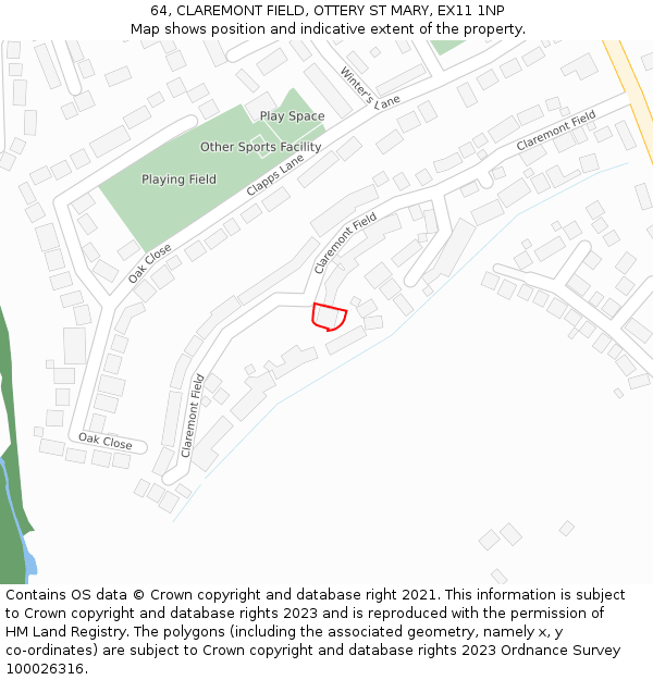 64, CLAREMONT FIELD, OTTERY ST MARY, EX11 1NP: Location map and indicative extent of plot