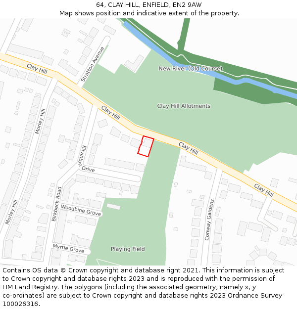 64, CLAY HILL, ENFIELD, EN2 9AW: Location map and indicative extent of plot