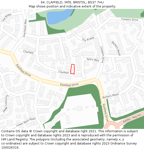 64, CLAYFIELD, YATE, BRISTOL, BS37 7HU: Location map and indicative extent of plot