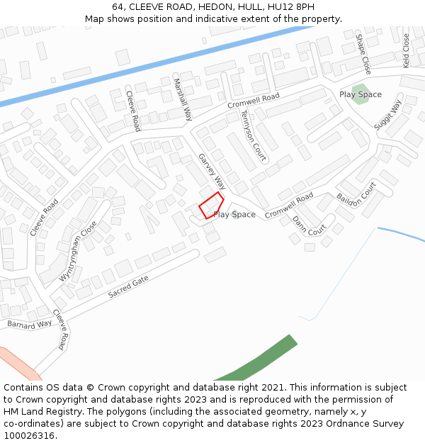 64, CLEEVE ROAD, HEDON, HULL, HU12 8PH: Location map and indicative extent of plot