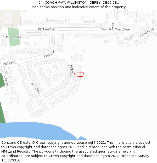 64, COACH WAY, WILLINGTON, DERBY, DE65 6EU: Location map and indicative extent of plot