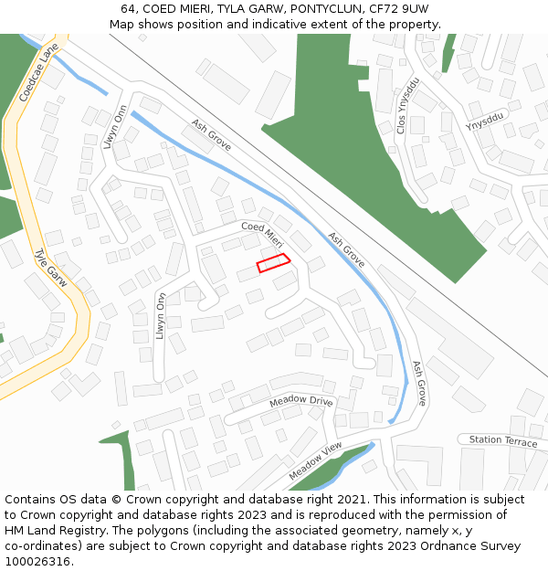 64, COED MIERI, TYLA GARW, PONTYCLUN, CF72 9UW: Location map and indicative extent of plot