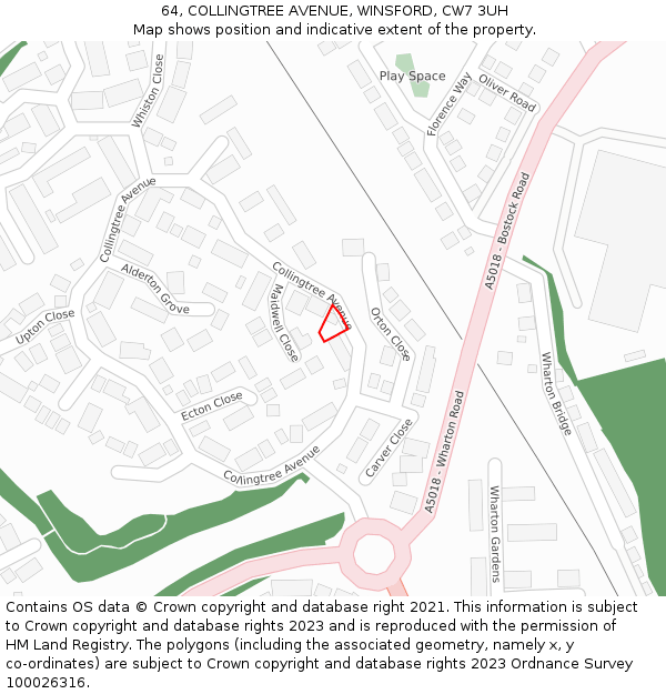 64, COLLINGTREE AVENUE, WINSFORD, CW7 3UH: Location map and indicative extent of plot